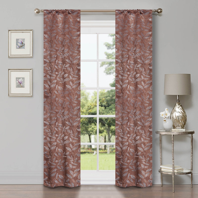 Finklea Floral Pattern Polyester Light Filtering/Room Darkening Rod Pocket Curtain Panels, Copper, 26" W x 84" L
