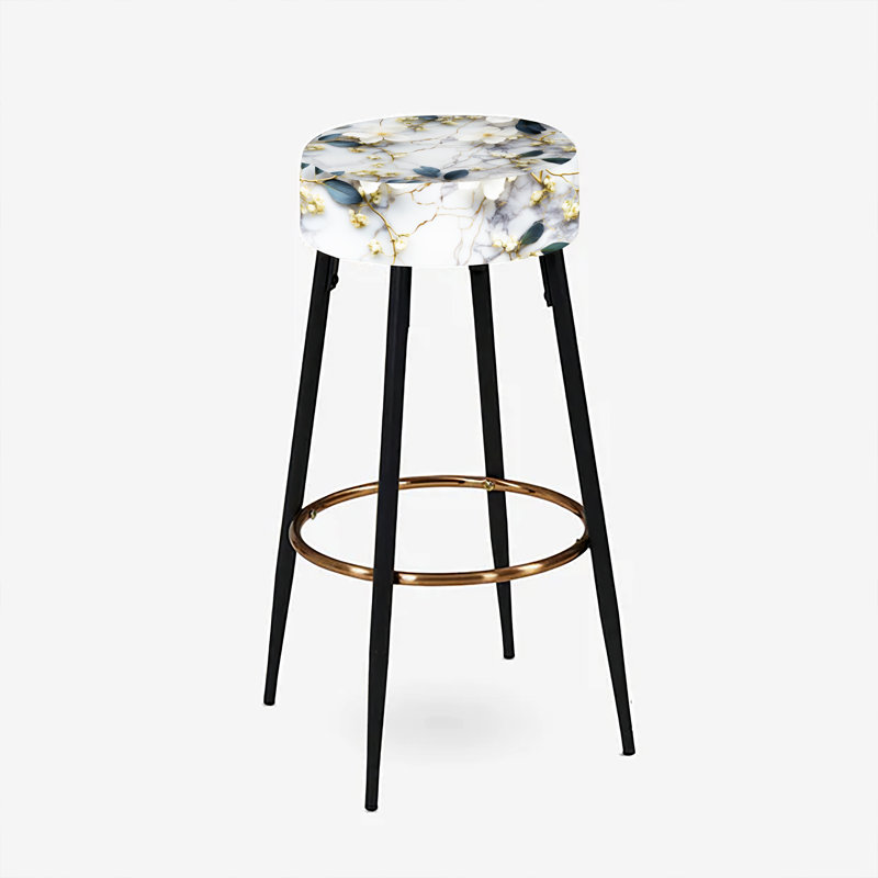 Ensemble de 2 tabourets de bar en marbre blanc à motif floral botanique