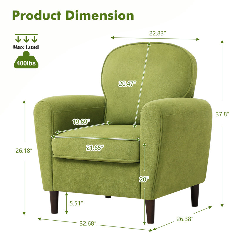 Fauteuil rembourré avec pieds en bois, Vert
