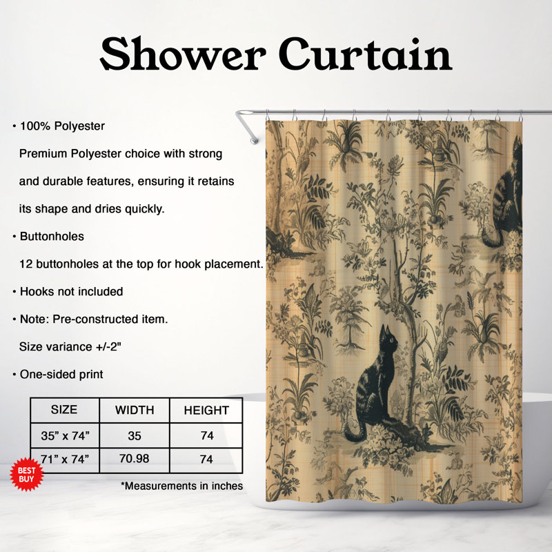 Rideau de douche 1 pièce Elegant Cat Toile, H 74 po x l 71 po