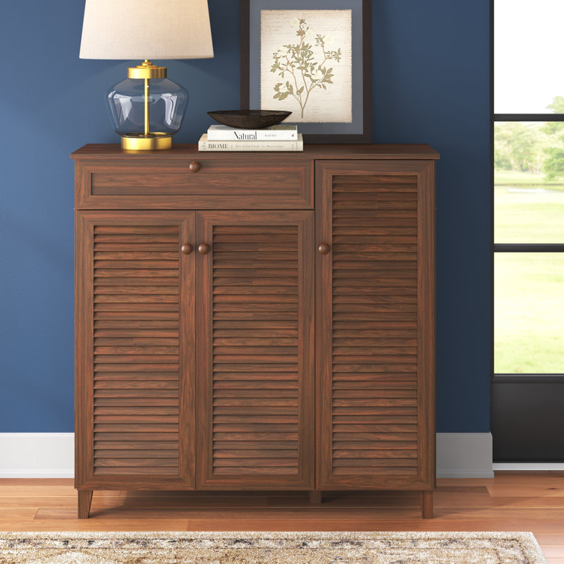 Armoire de rangement moderne et contemporaine pour 21 paires de chaussures, Noyer