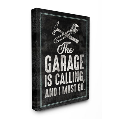 « garage is calling work », art textuel sur motif de pièce