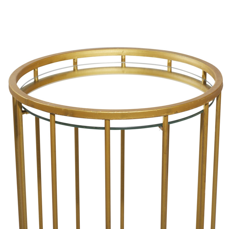 Beom Metal Side End Gold Accent Table with Mirrored Glass Top Set