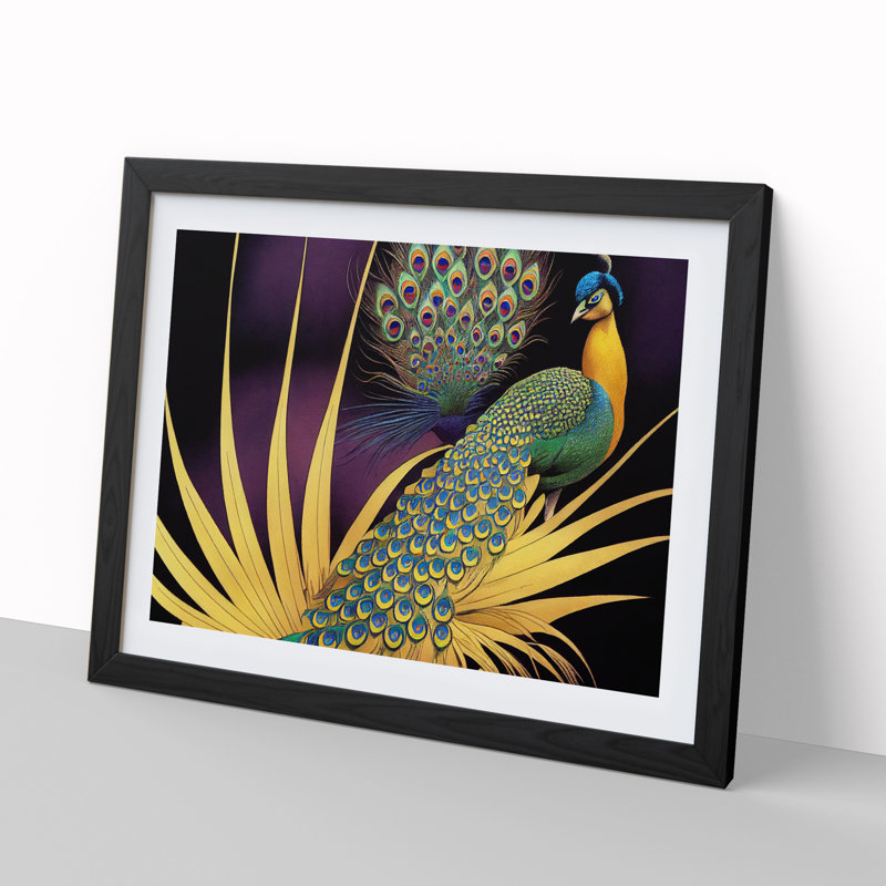 Captivating Peacock - Single Picture Frame Print, Black, 25cm H x 34cm W x 2cm D