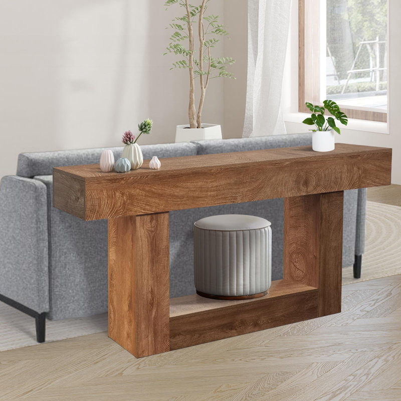 Console de 63 po de style campagnard, canapé-lit étroit à 2 niveaux pour l'entrée, table de couloir en bois rustique pour le salon