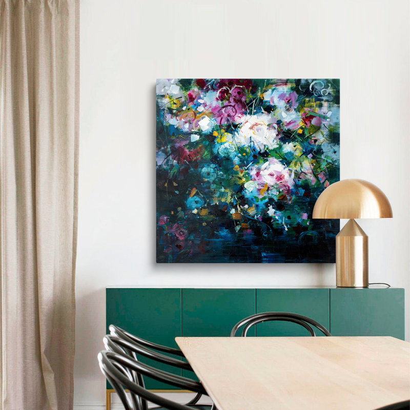 «Evening Wildflowers» blanc et rose sur toile