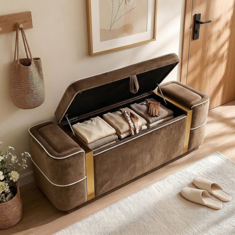 Banc de rangement avec repose-pieds Modern, Brun, Brun