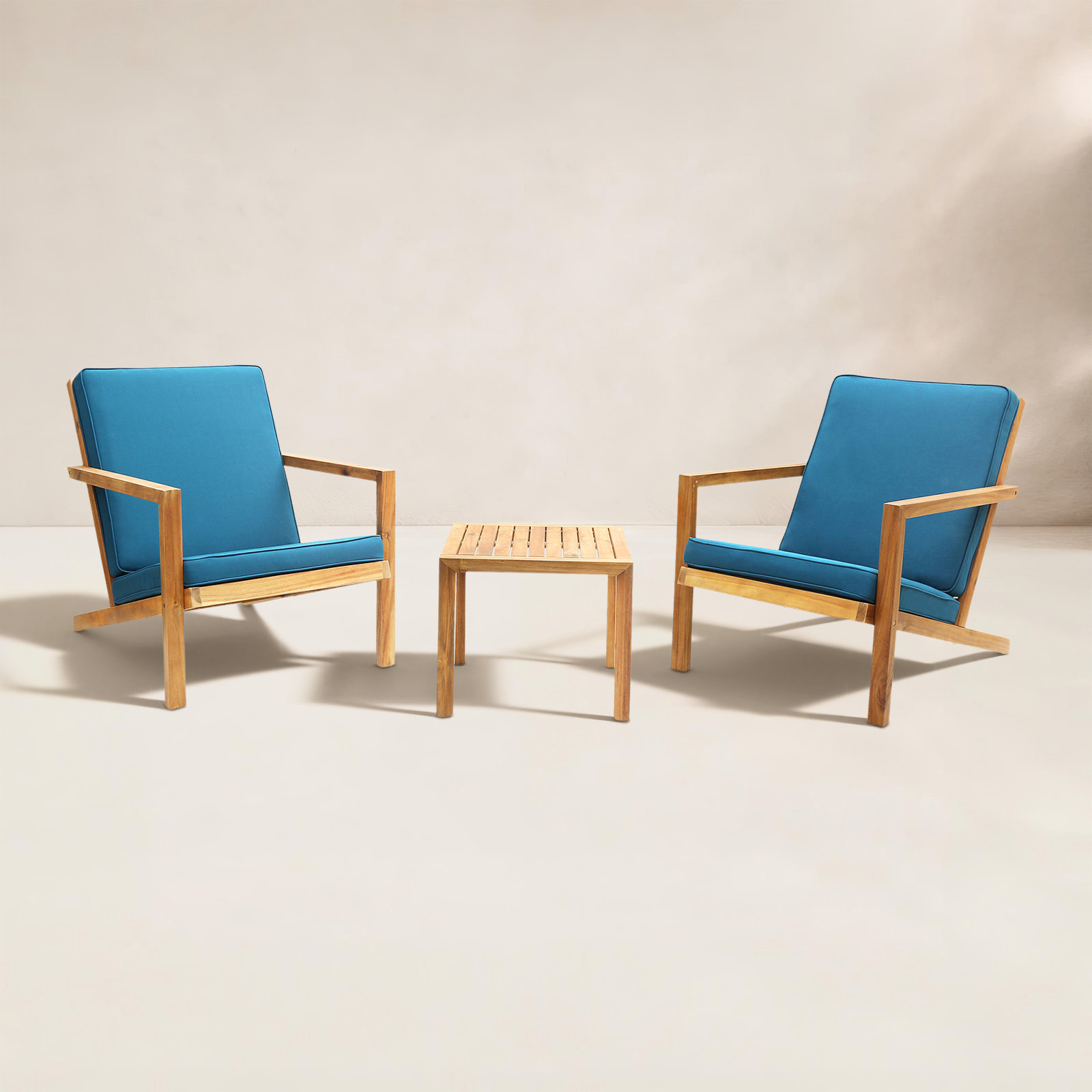 Aubrieana 2-Person Acacia Patio Seating Group, Brown, Blue