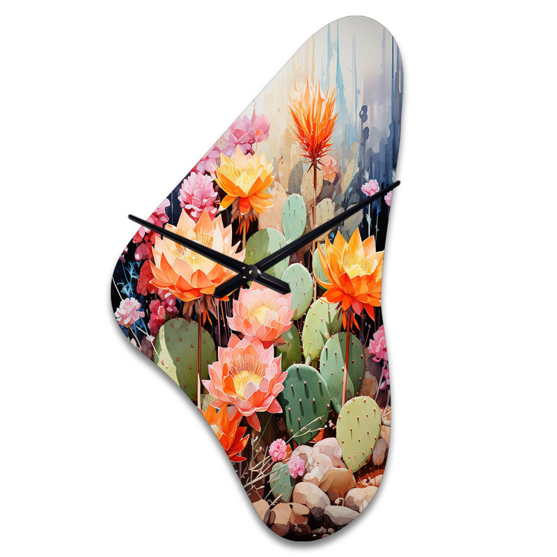 Horloge murale asymétrique en métal Peach Green Cactus, Moyenne