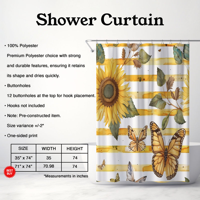 Rideau de douche Yellow Wings - Premium, H 74 po x l 71 po