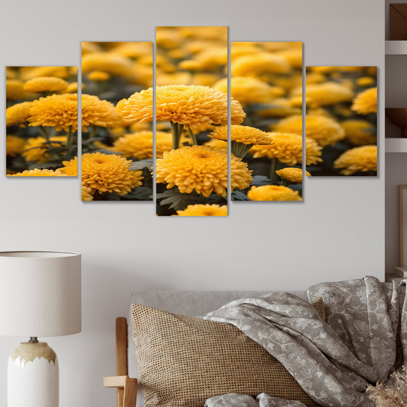 Yellow Mums In Bloom II - Ensemble de décoration murale floral en métal