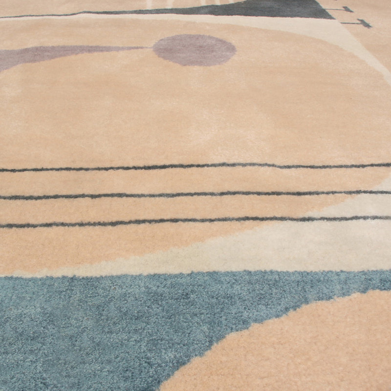 Mid Century Modern Hand Knotted Geometric Area Rug, Rectangle 8' x 10'