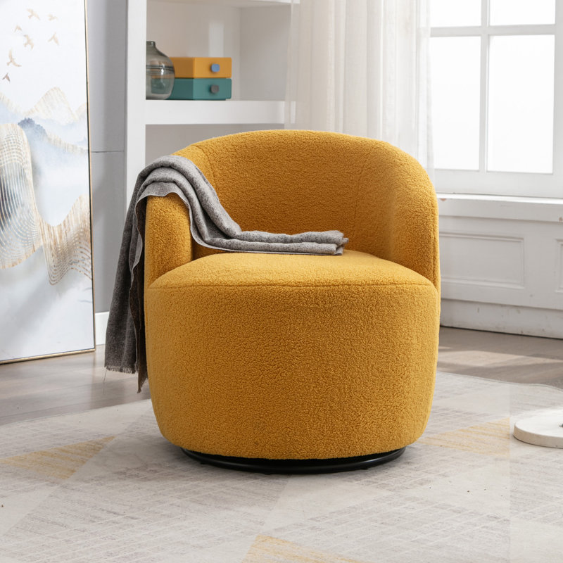 Genece Upholstered Swivel Accent Chair, Yellow Wool
