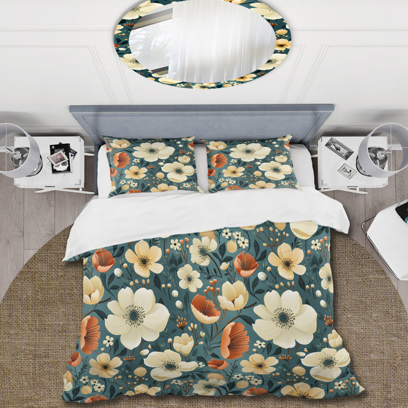 Ensemble de housse de couette White Orange Rustic Whispers, Housse de couette pour grand lit et 2 taies décor