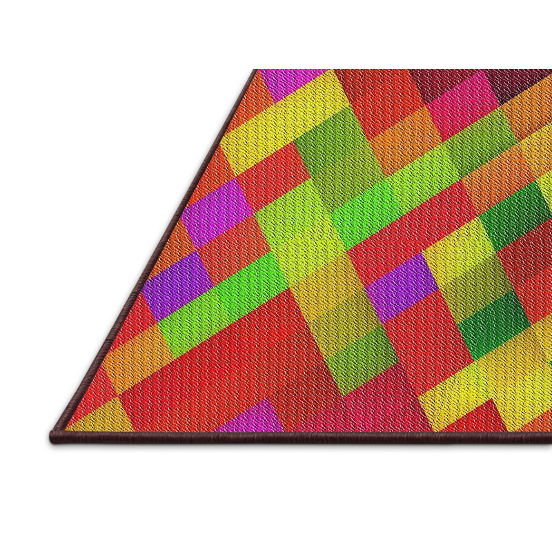 Tapis jaune/vert/rouge tissé à la machine, Rectangle 2 pi x 3 pi