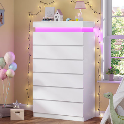 Tall 6 Drawer Dresser With Led Light, Modern Chest Of Drawers For Bedroom,closet Dressers With Drawers For Living Room, Entryway, Hallway
