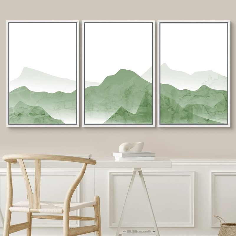 Transparent Mountain Range - ensemble de 3 reproductions sur toile, Cadre blanc, H 24 po x l 48 po x P 1,5 po
