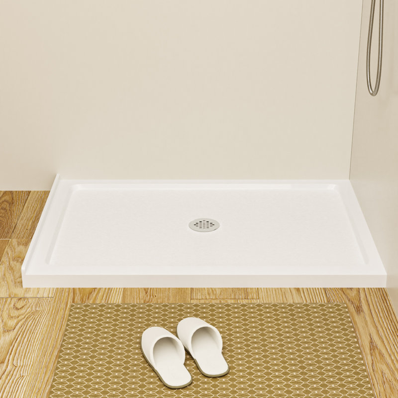 48"L x 32"W Acrylic Shower Base Pan Rectangular Single Threshold Shower Base with Center Drain