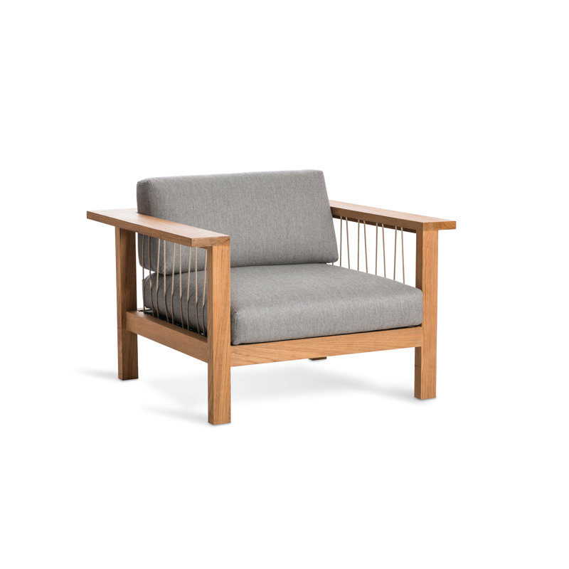 Maro Teak 4 - Person Patio Conversation Set with Cushions, Charcoal Chine, 28.75" Diameter x 28.75" W x 14.19" H