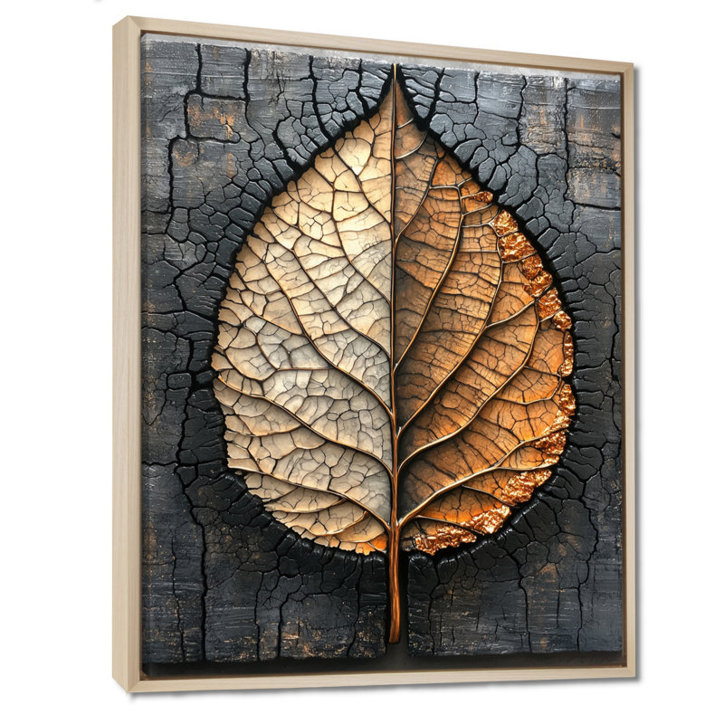 Art moderne sur toile, "Modern Modern Leaves", 40" H x 30" W, Impression encadrée flottante, Crème, crème