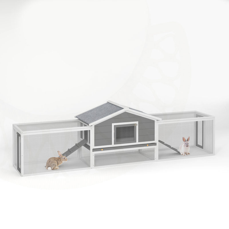 Heerad à lapins d'extérieur en bois durable avec plusieurs fonctionnalités, Gris