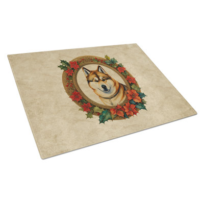 Akita Christmas Flowers Glass Cutting Board