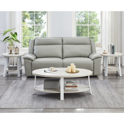 Élégante table basse ovale à 3 tablettes en bois - blanc pour la maison avec deux tables de bout contemporaines, blanc, solide
