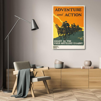 "Adventure and Action Enlist in the Field Artillery, U.S. Army" by  Harry S. Mueller - Gallery Wrap Canvas Wall Art
