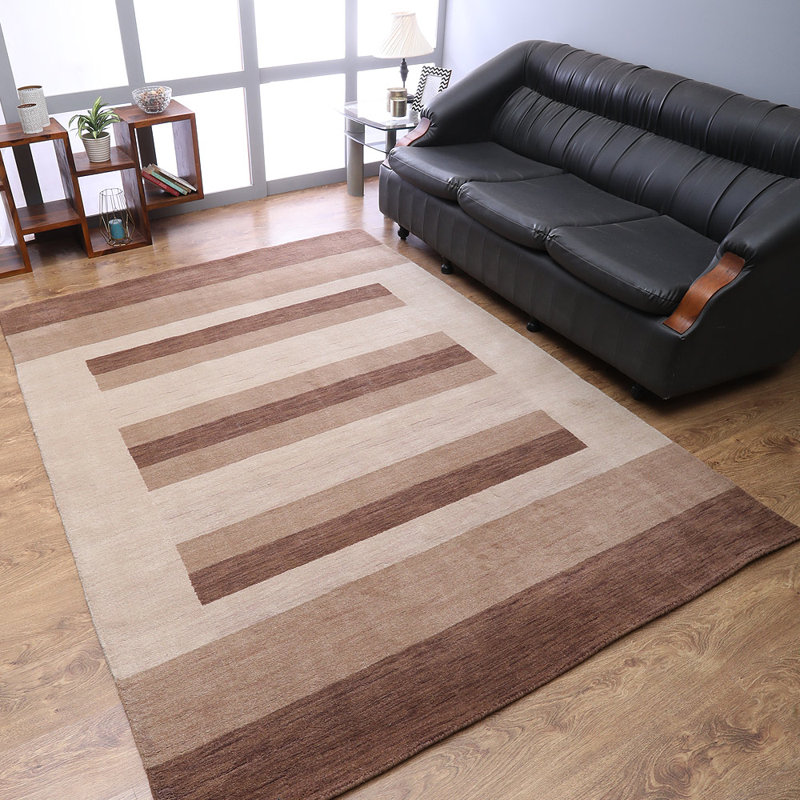 Abbygayle Hand Knotted Loom Wool Eco-Friendly Area Rugs - Rectangle, Brown Light Beige Color, Contemporary Modern Design, High Pile Thick Handmade Anti Skid Area Rugs for Living Room, Bed