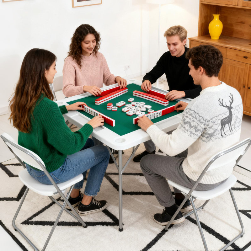 Table de jeu de Mahjong pliante 35 po pour 4 joueurs avec table de jeu carrée portative et surface verte résistante à l'usure pour les dominos de Mahjong