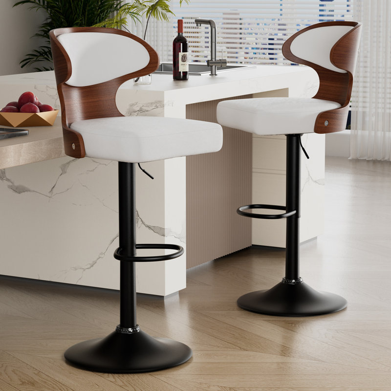Ensemble de 2 tabourets de bar modernes en métal et en suède moderne , Blanc