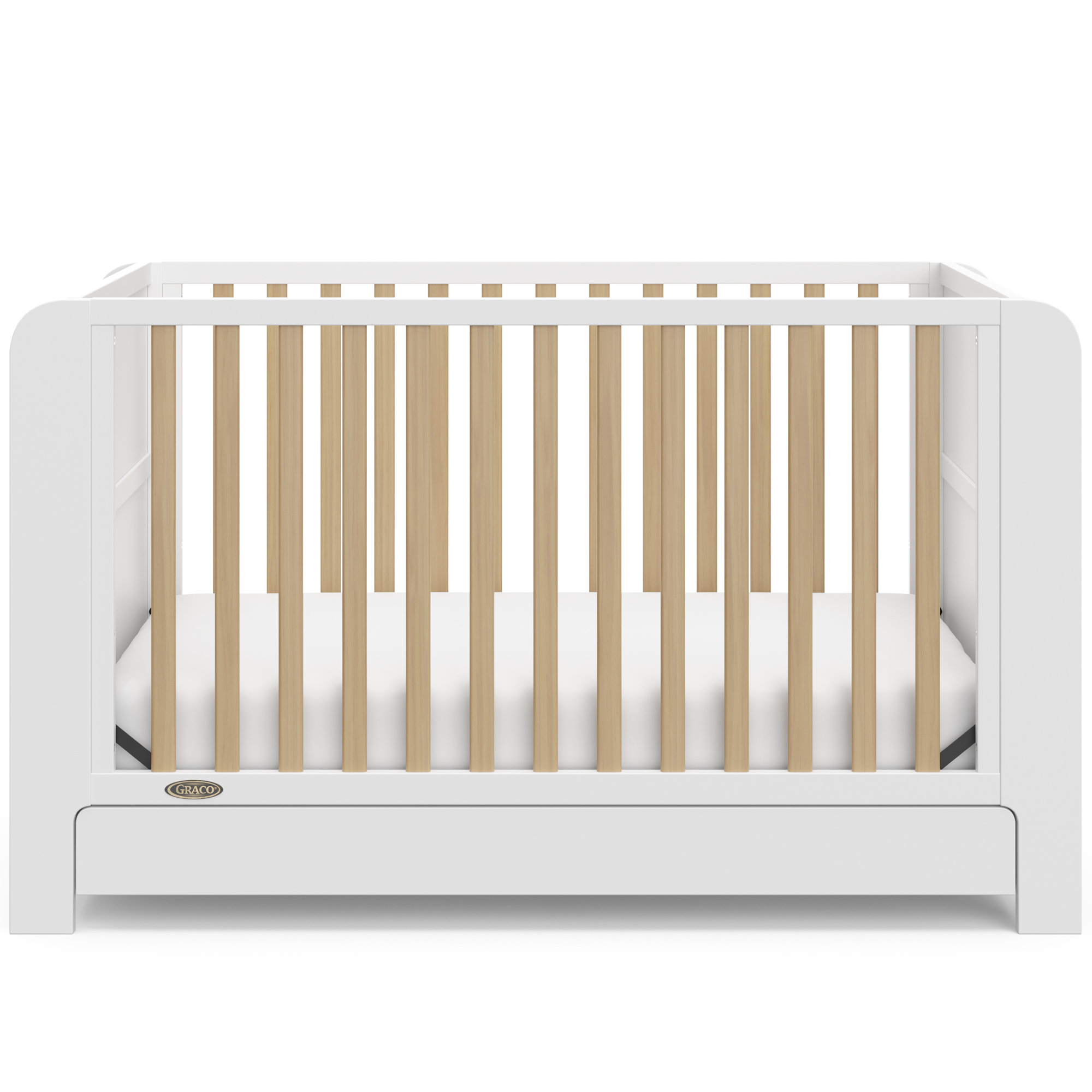 Read-With-Me 4-In-1 Convertible Crib With Drawer, Crib, White/Driftwood