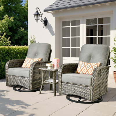 Chaises d'extérieur en osier pour 2 personnes avec table d'appoint Allcot pour 2 personnes