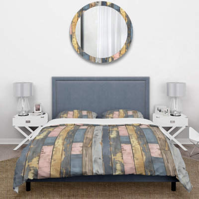Ensemble de housse de couette Blush Blue and Gold Wood Plank II - Country