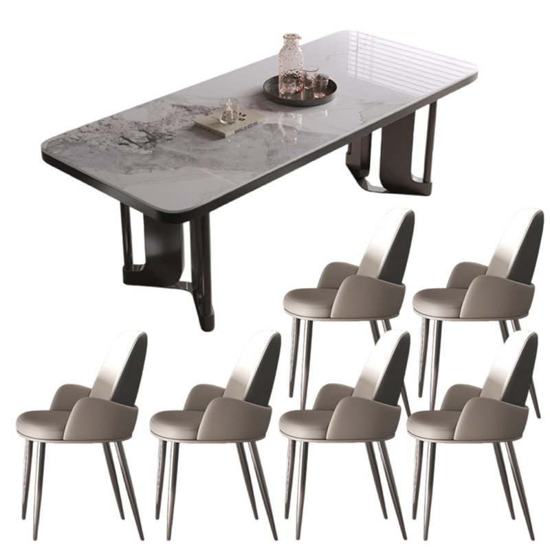 Ensembles de table luxueux de style italien, H 29,53 po x L 78,74 po x l 35,43 po, Gris / Blanc