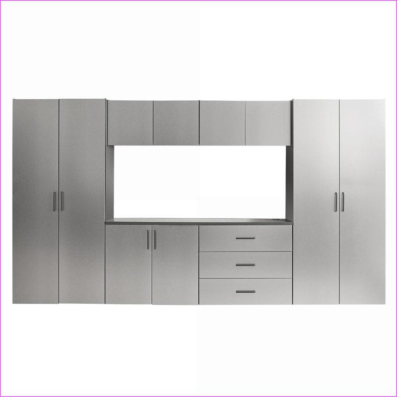 Armoires, ensemble d'armoires de garage 7 pièces Astro Series - l 128 po x H 79 po x P 20 po, gris ardoise | Contemporain | Bois