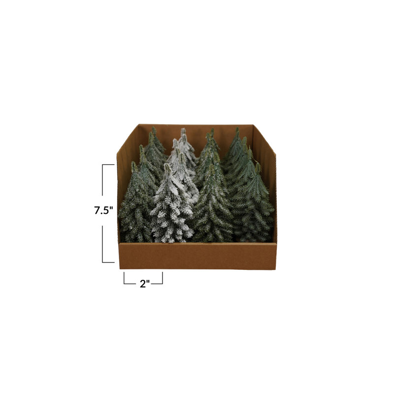 24 pièces fausses grands arbres avec finition enneigée à base de bois, H 7,5 po x l 3,13 po x P 3,13 po