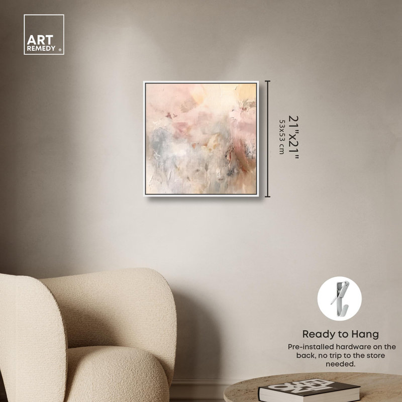 «Smeared Codex (V)» par Minimalist Abstracts par Art Remedy, H 21 po x l 21 po x P 1,8 po, Cadre flottant blanc