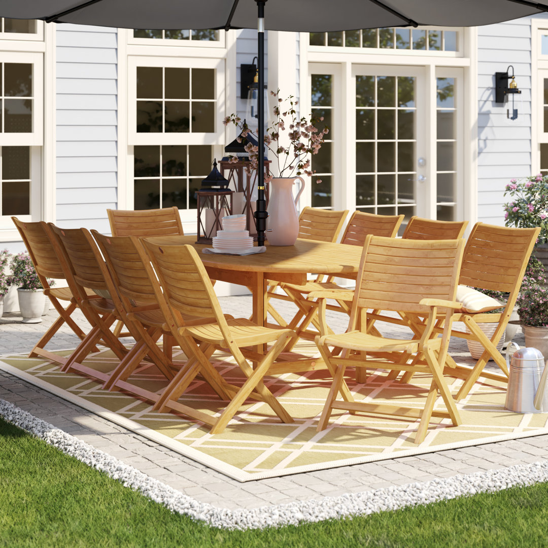 Anautica 10 - Person Teak Wood Patio Dining Set with Oval Table Lark Manor™