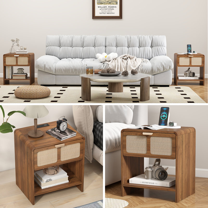 Table de bout avec station de charge, Noyer