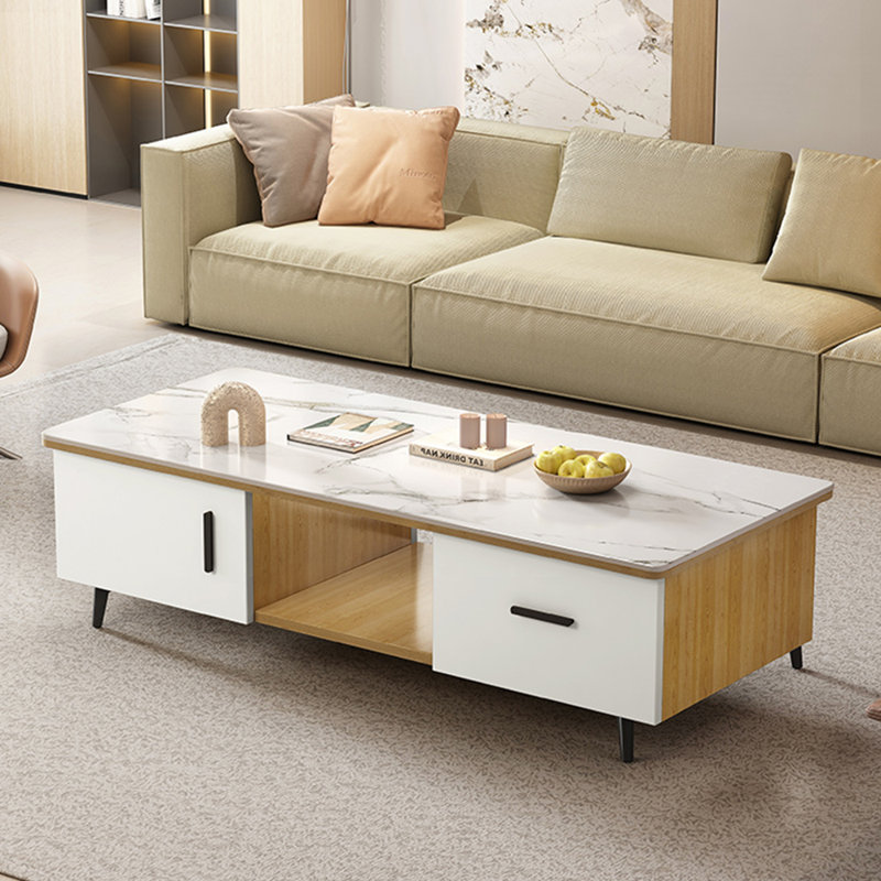 Table à thé crème de qualité supérieure, 17.72" H x 55.12" L x 27.56" W, White/Brown