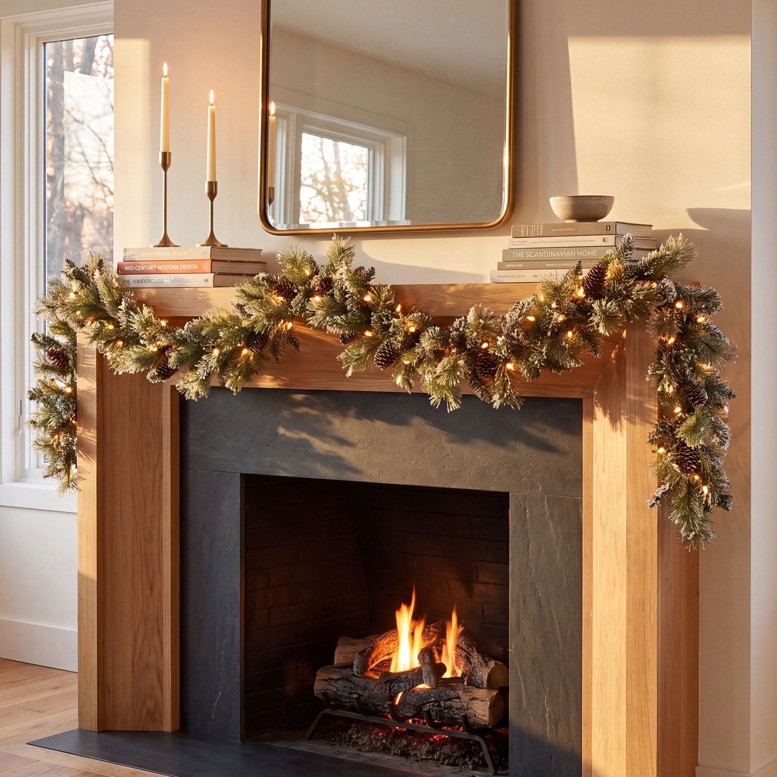 108" Frosted Pre-Lit Bristle Pine Christmas Garland
