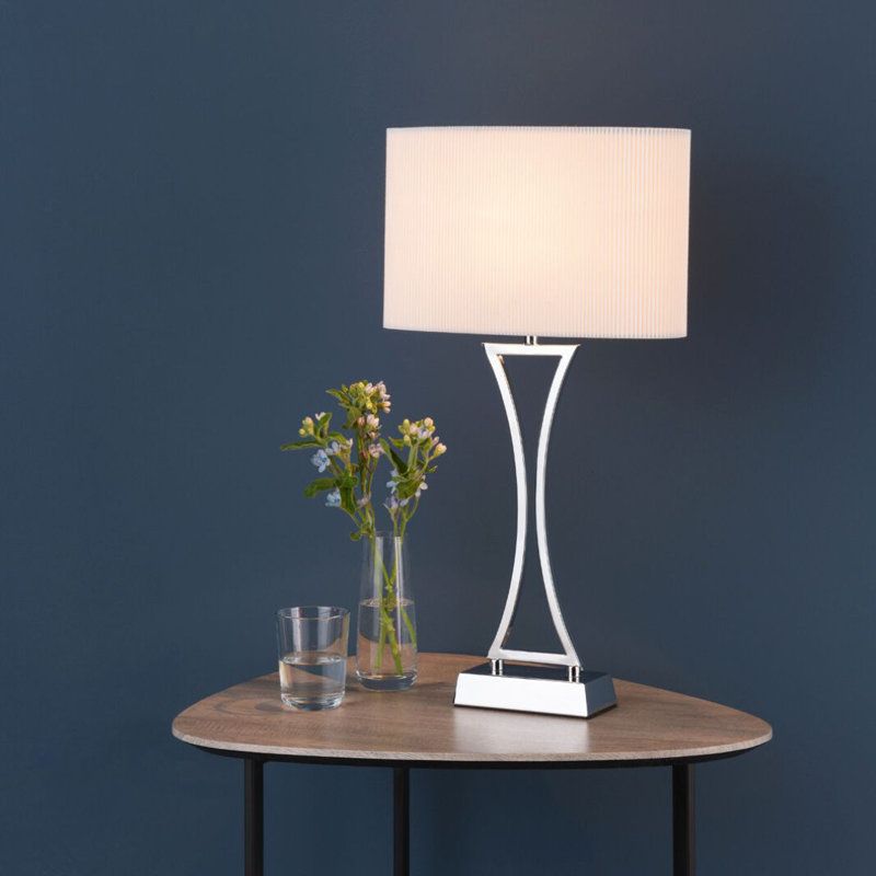 Metal Table Lamp, Ivory, Silver