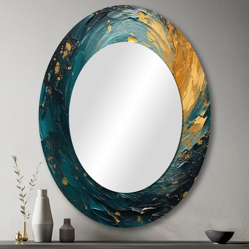 Golden Ocean Spiral Waves Peinture II - Miroir mural moderne ovale, 43 po x 33 po