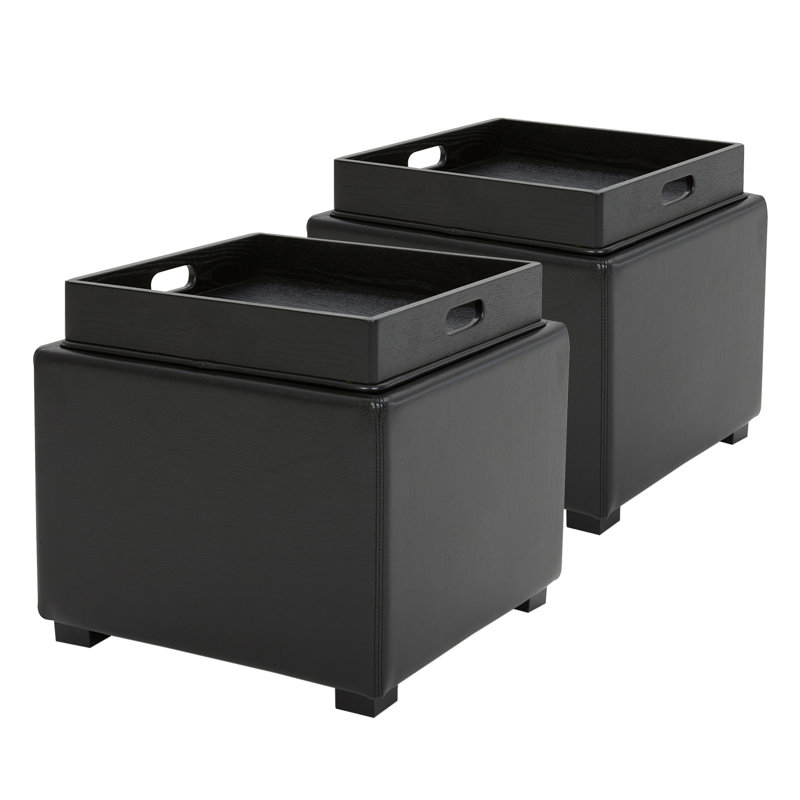 Brytnee Faux Leather Ottoman, Black Faux Leather
