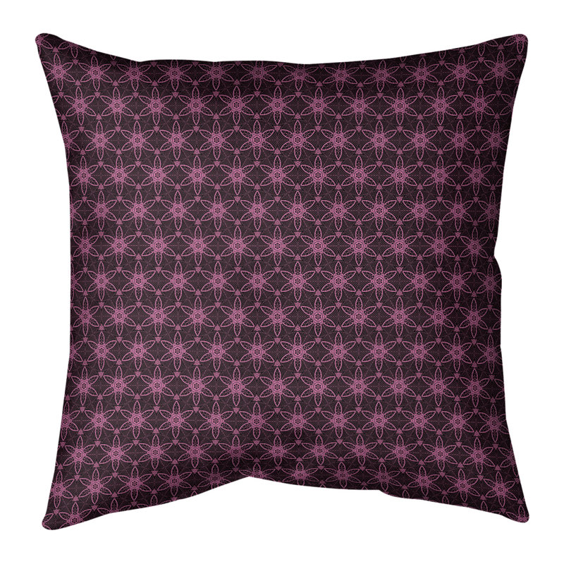 Coussin décoratif intérieur / extérieur Katelyn Elizabeth, 16 po x 16 po, Noir / rose