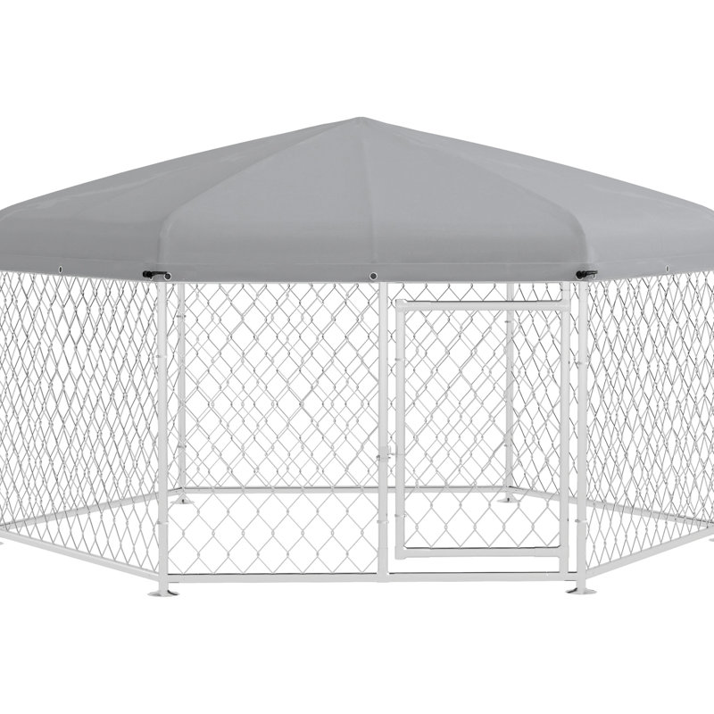 Chenil d'extérieur moyen / grand pour chien - 6,9 pi x 6,1 pi 4,9 pi, imperméable et sur le toit, porte verrouillable, argent pour chiens, imperméable, gros chiens,