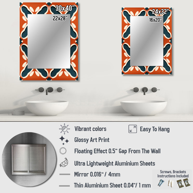 Terra Cotta Trellis Charm - miroir mural Paisley, miroir Glam, impression sur métal, 32 po x 24 po