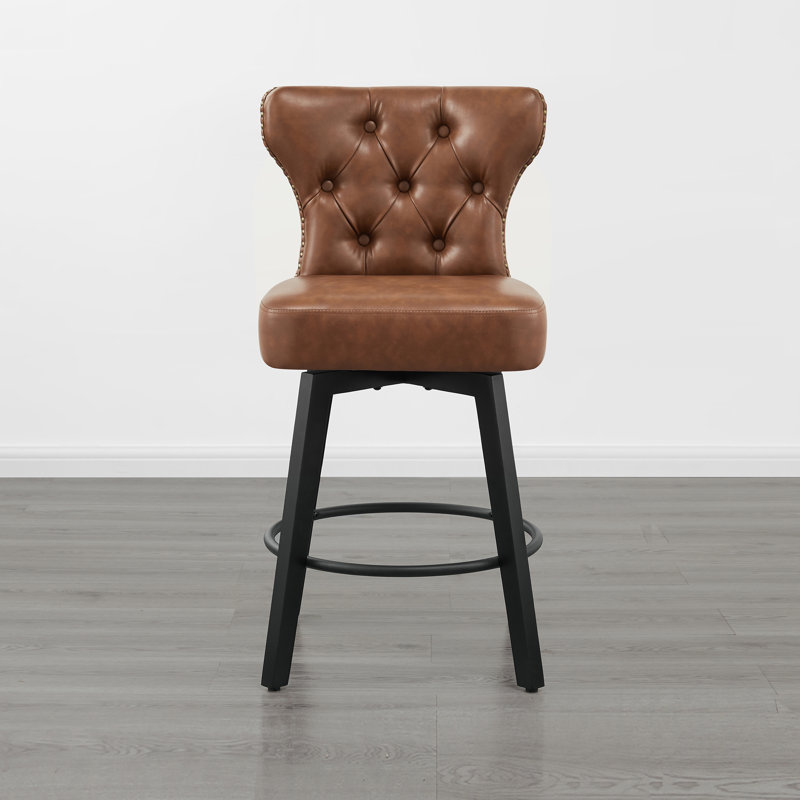 Tabouret de comptoir pivotant touffeté Akeil, Brun, 2