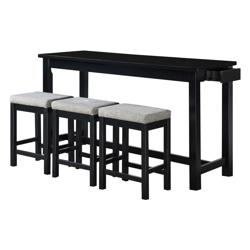 Ensemble de salle à manger 4 pièces à hauteur de comptoir avec tiroir et ports USB intégrés et 3 tabourets, Noir, Noir